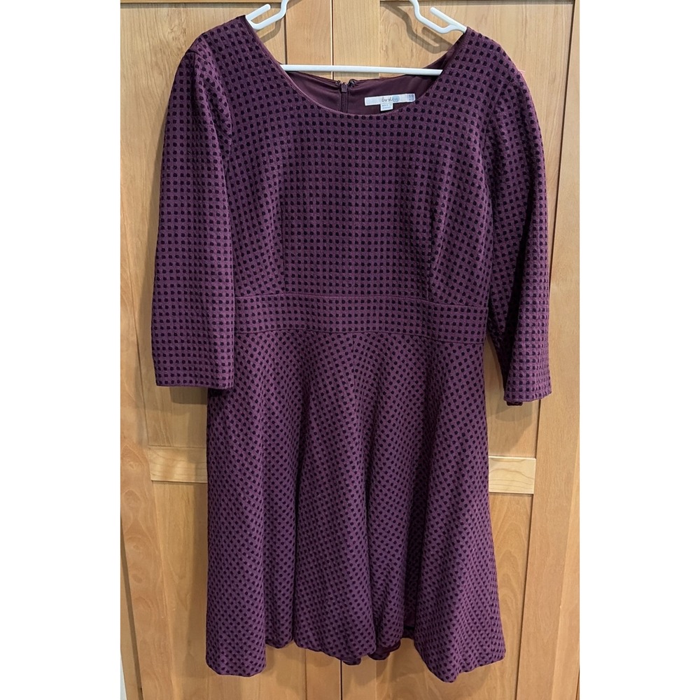 Boden Sz 14 Maroon/Black Kate Wool Blend Lined Polka Dot Fit & Flare Dress Retro